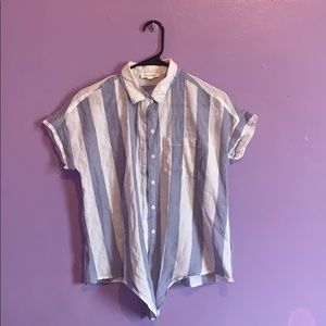 Blue & white shirt sleeve blouse [oversize fit]